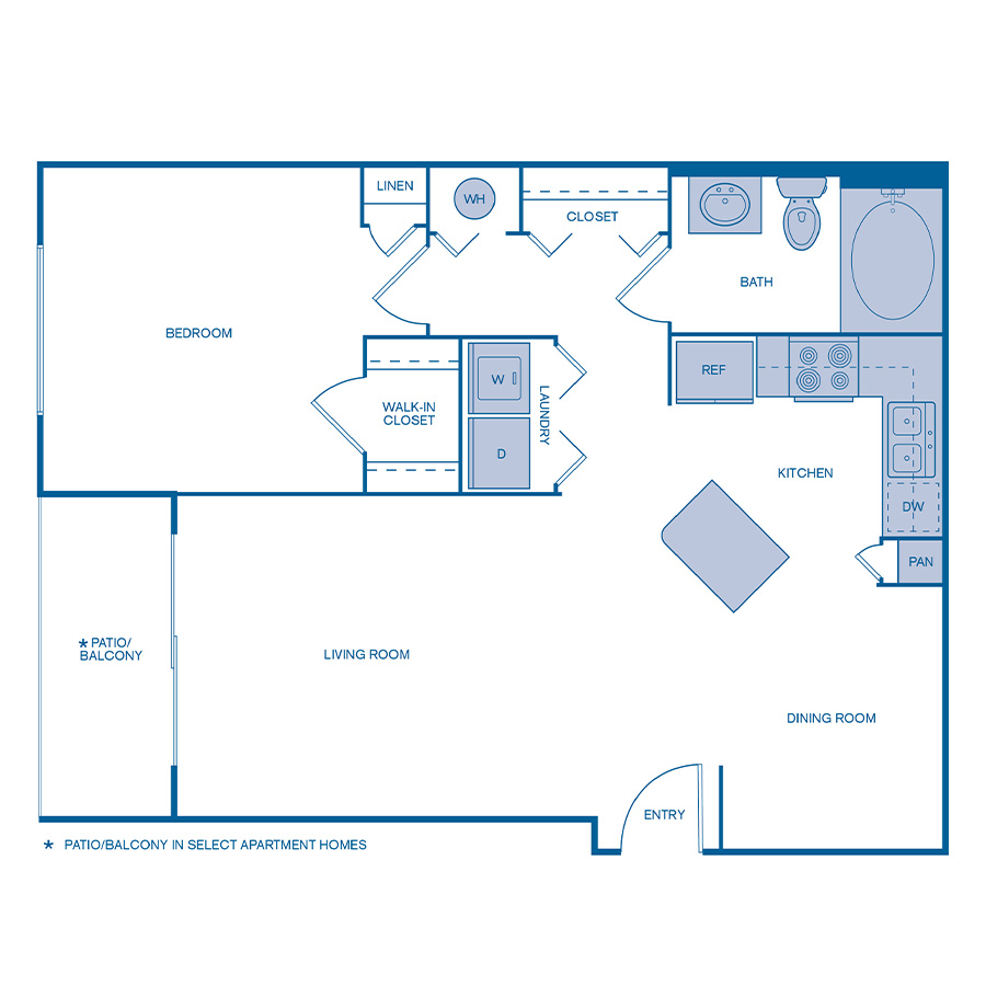 Rendering of the A4 floor plan with 1 bedroom[s] and 1 bathroom[s] at IMT Dayton Station