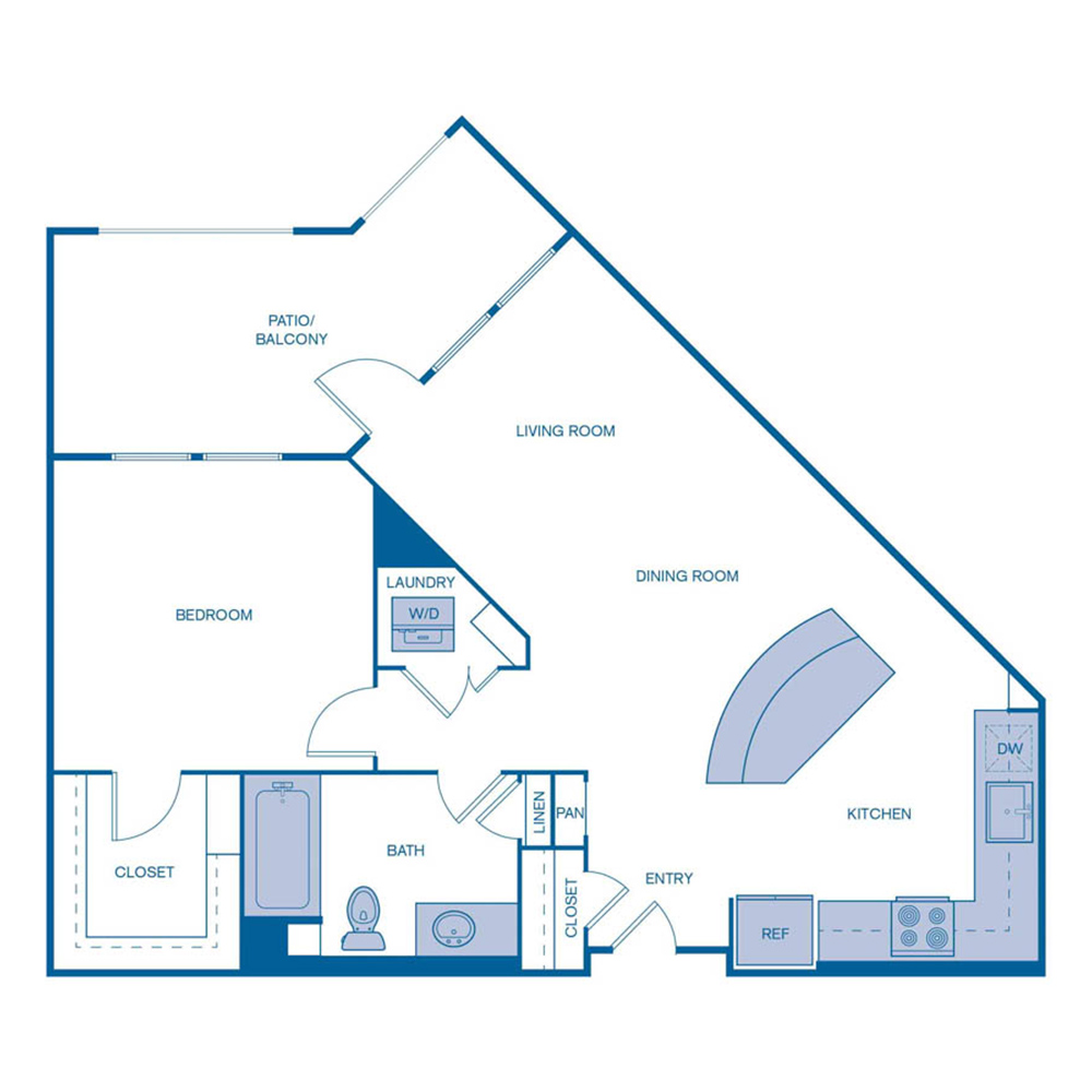 Rendering of the A7 floor plan with 1 bedroom[s] and 1 bathroom[s] at IMT Laguna Niguel