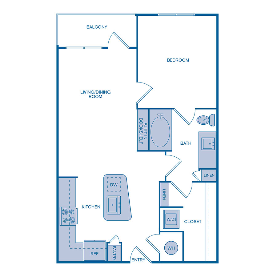 Rendering of the A2 floor plan with 1 bedroom[s] and 1 bathroom[s] at IMT Germantown
