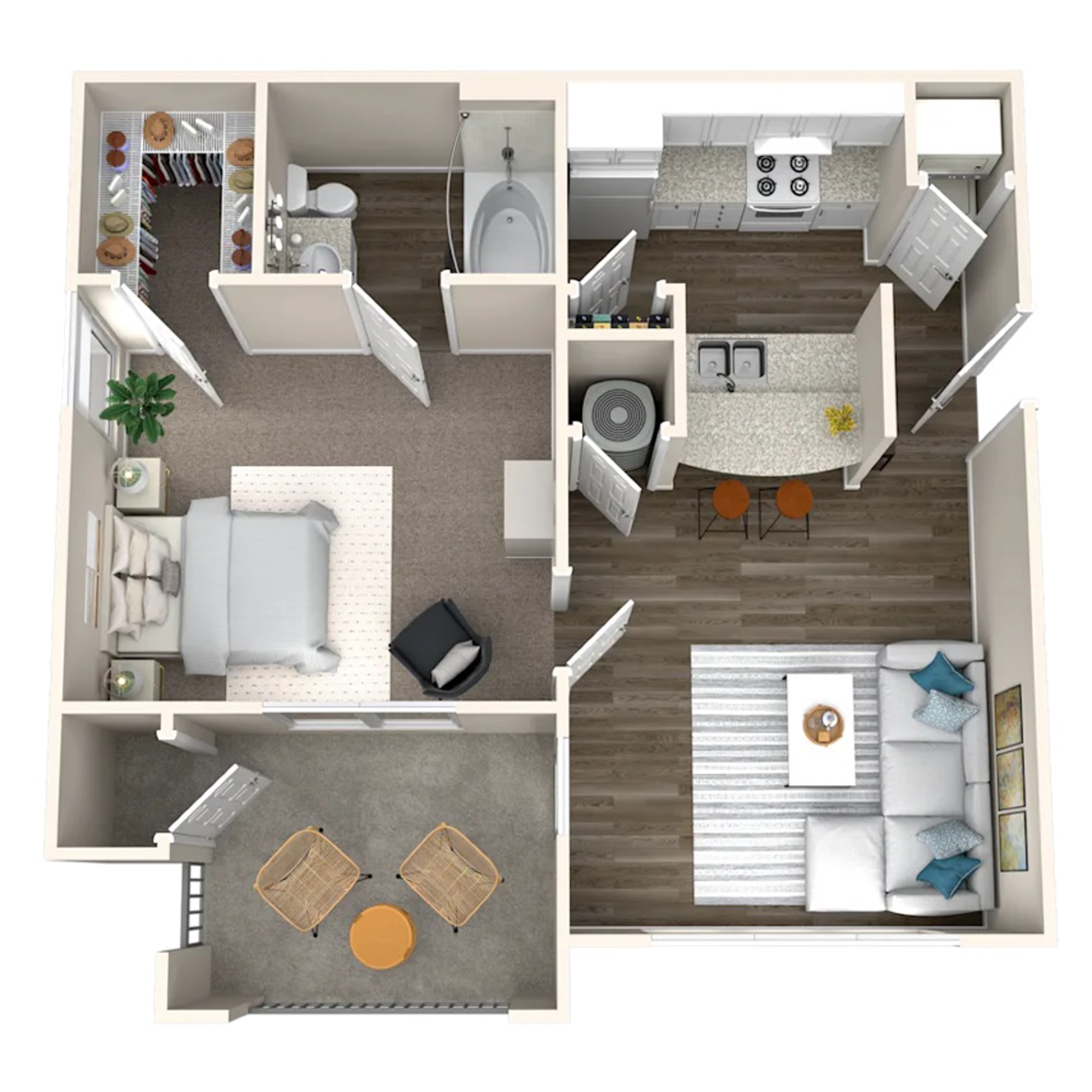 Rendering of the A1 floor plan with 1 bedroom[s] and 1 bathroom[s] at IMT Deerfield