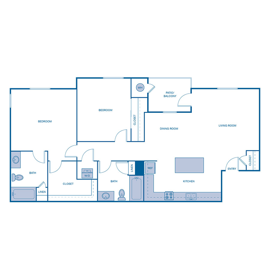Rendering of the B3 floor plan with 2 bedroom[s] and 2 bathroom[s] at IMT Desert Ridge