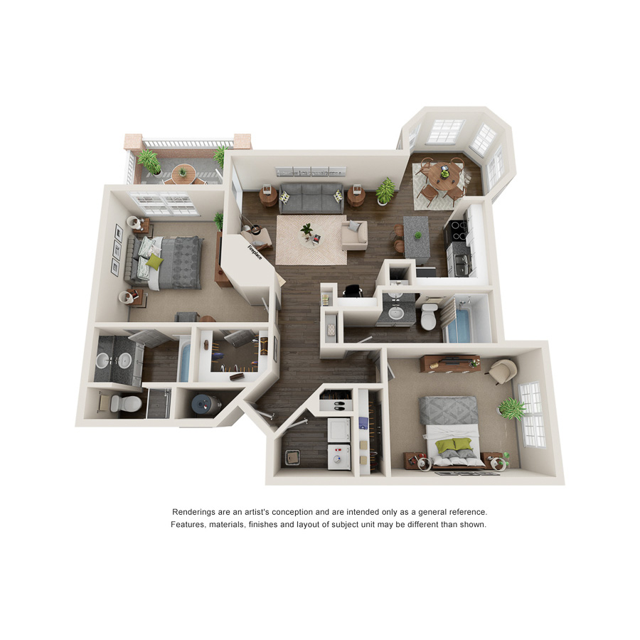 Rendering of the B2UPGRADE floor plan with 2 bedroom[s] and 2 bathroom[s] at IMT Lowry