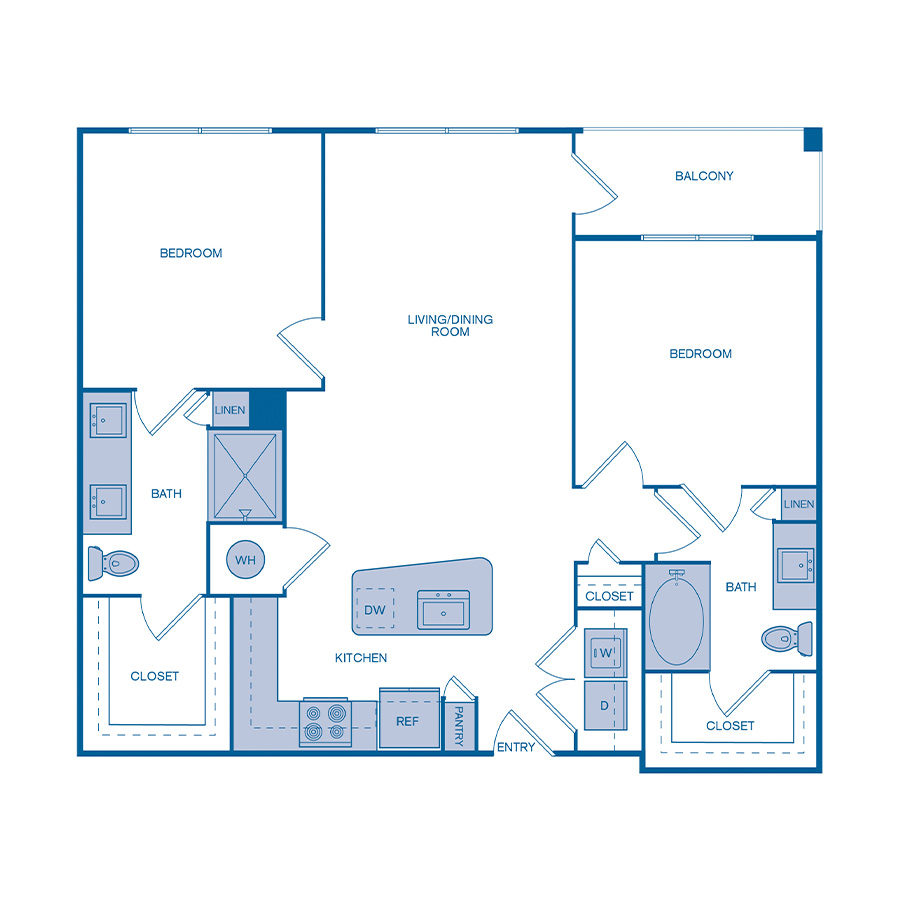 Rendering of the B1 floor plan with 2 bedroom[s] and 2 bathroom[s] at IMT Germantown