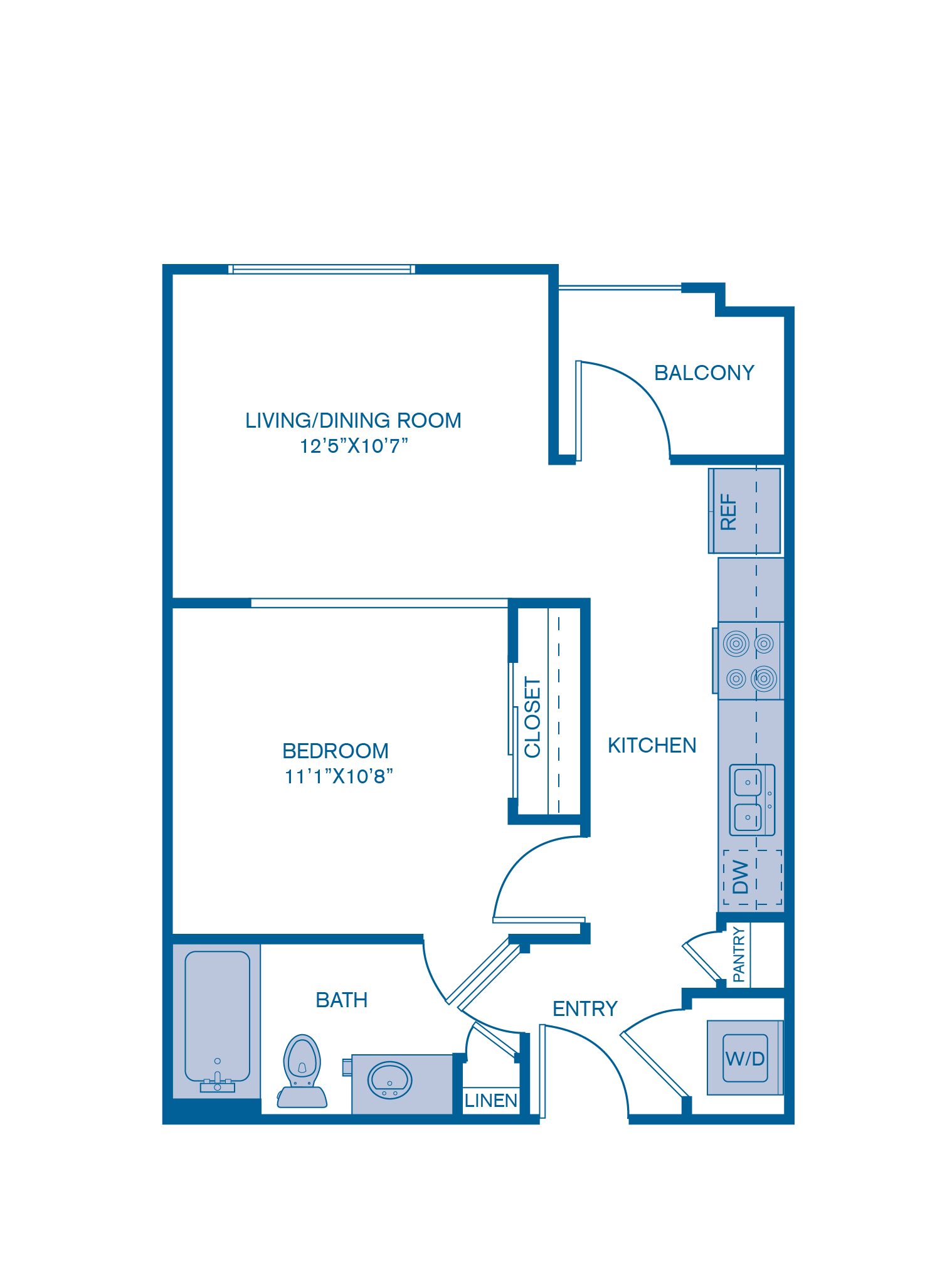 Rendering of the A1 floor plan with 1 bedroom[s] and 1 bathroom[s] at IMT Prestonwood