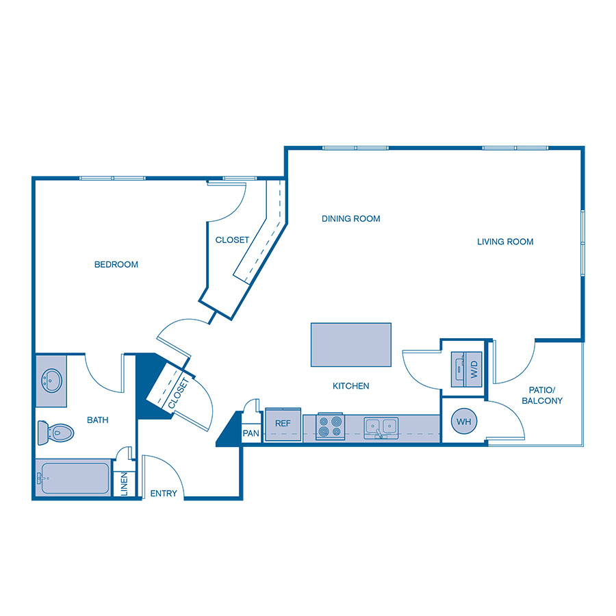 Rendering of the A4 floor plan with 1 bedroom[s] and 1 bathroom[s] at IMT Desert Ridge