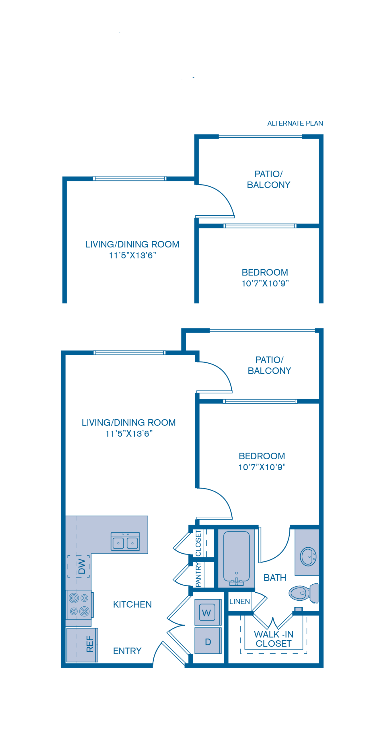 Rendering of the A3 floor plan with 1 bedroom[s] and 1 bathroom[s] at IMT Prestonwood