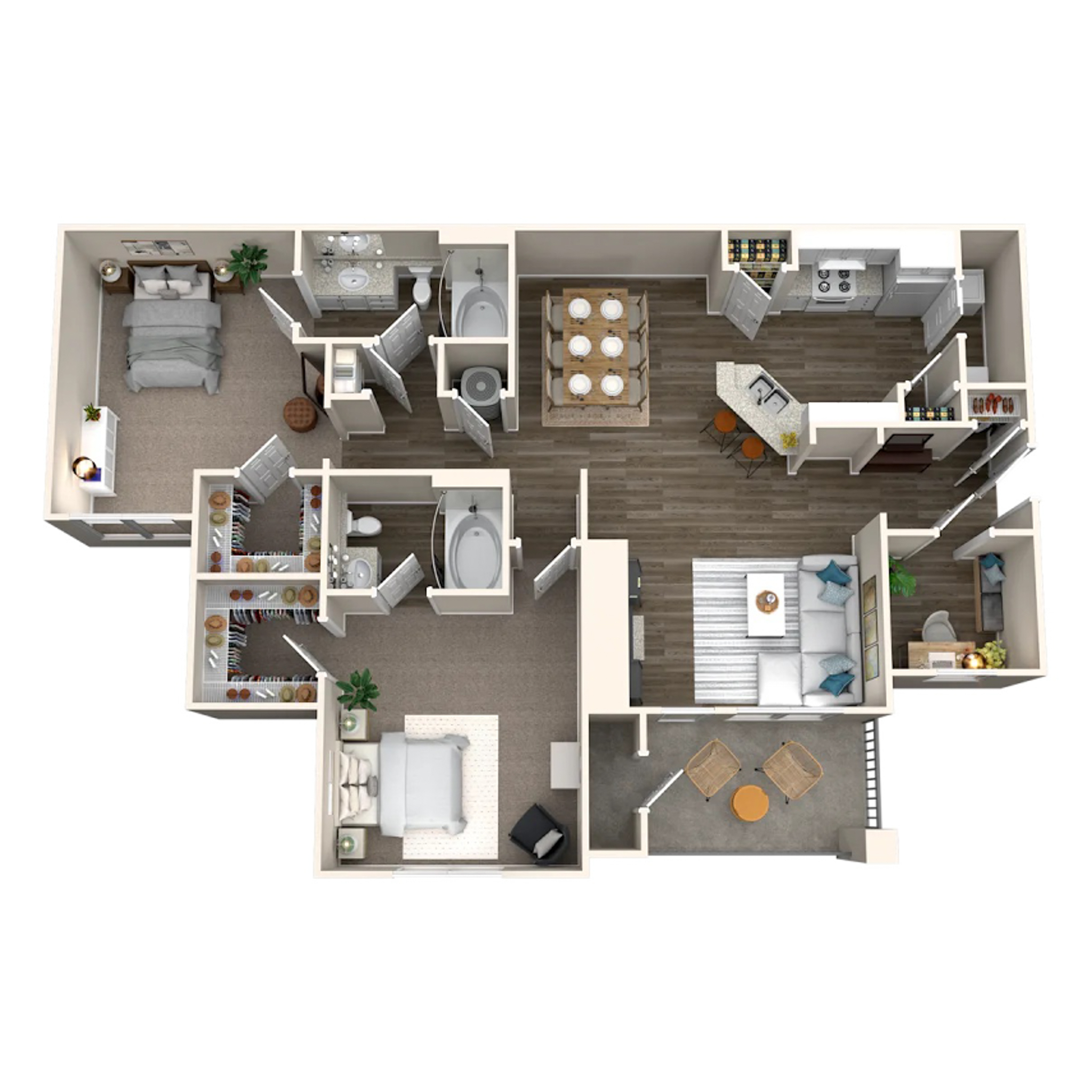 Rendering of the B5 floor plan with 2 bedroom[s] and 2 bathroom[s] at IMT Deerfield