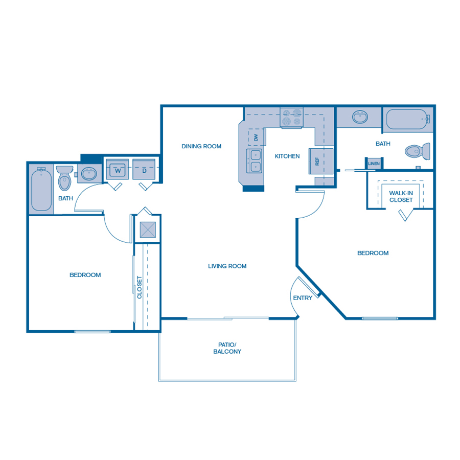 Rendering of the B1 floor plan with 2 bedroom[s] and 2 bathroom[s] at IMT Boynton Beach