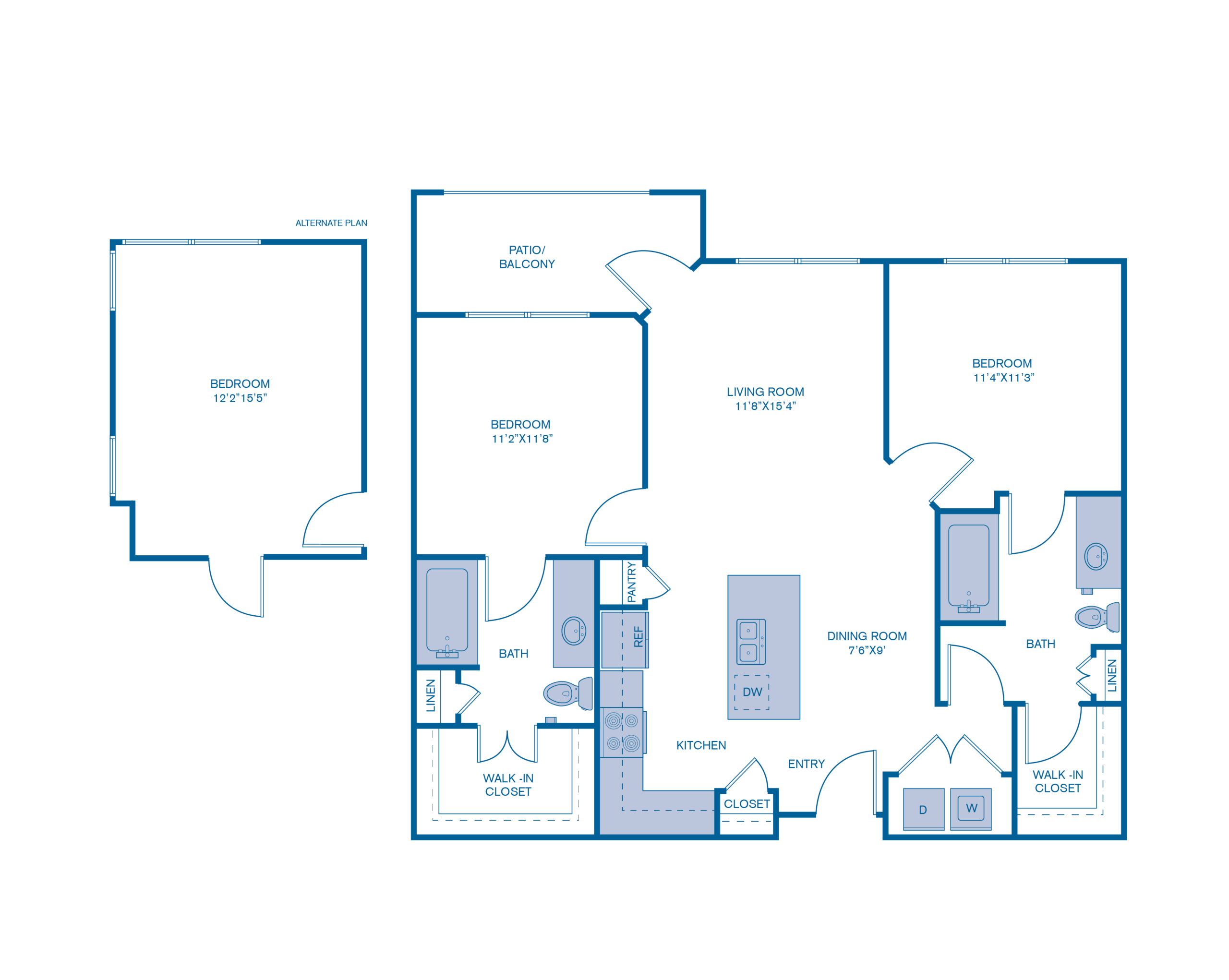 Rendering of the B1 floor plan with 2 bedroom[s] and 2 bathroom[s] at IMT Prestonwood