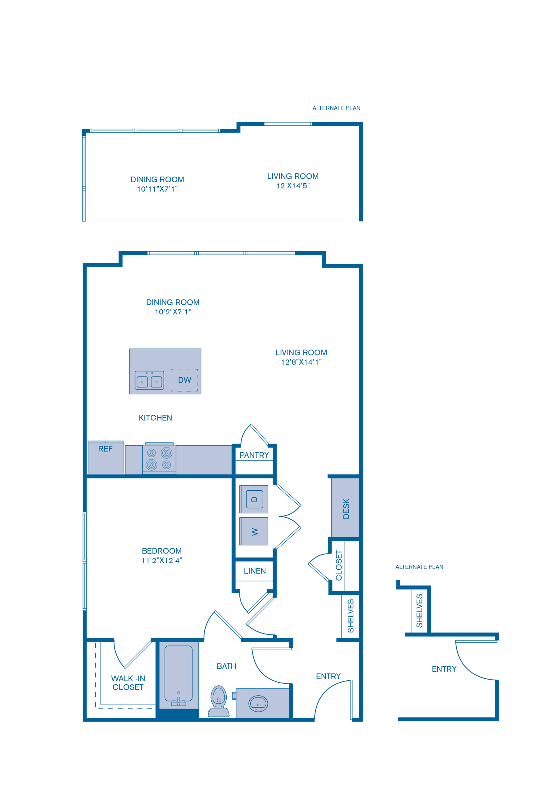 Rendering of the A8 floor plan with 1 bedroom[s] and 1 bathroom[s] at IMT Prestonwood