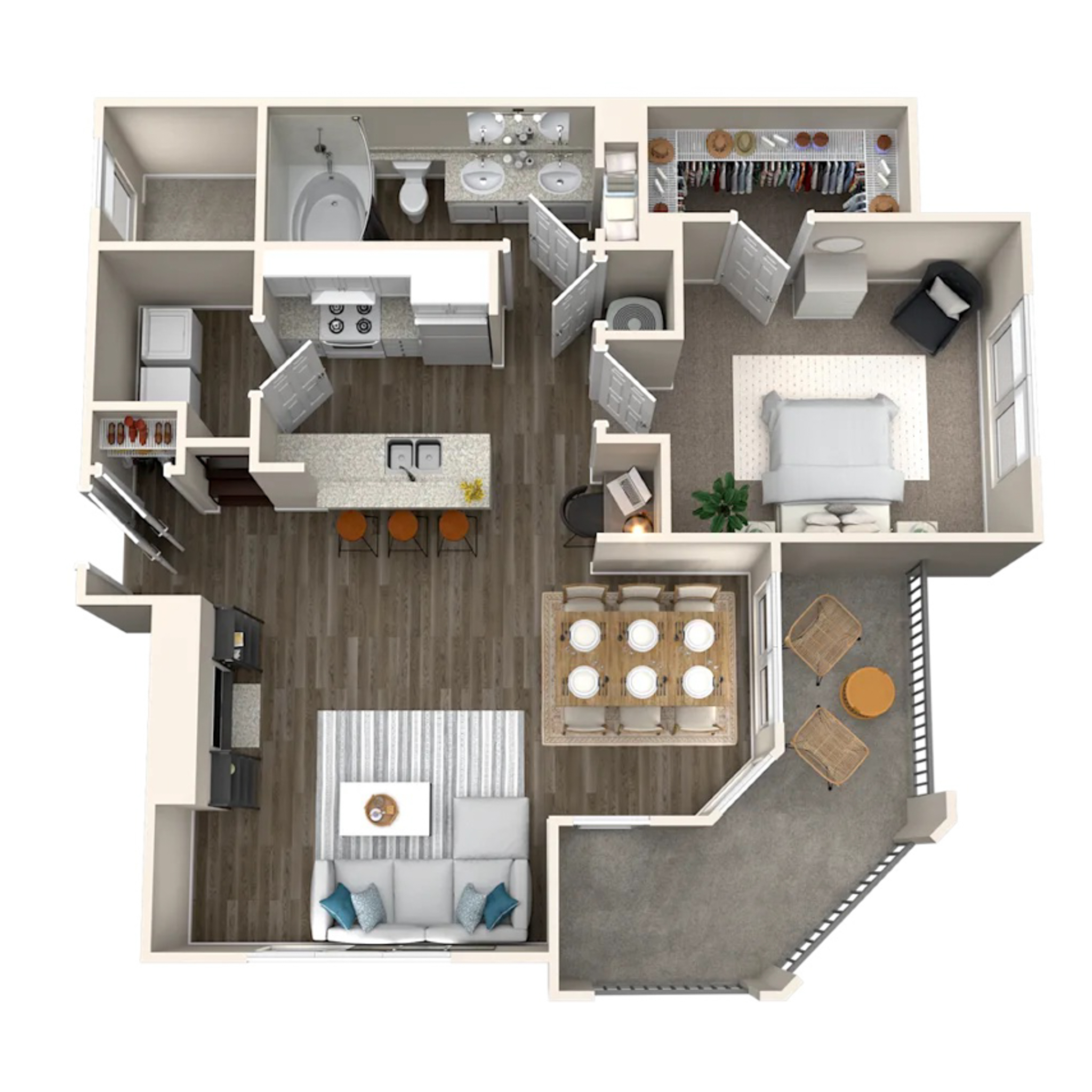 Rendering of the A5 floor plan with 1 bedroom[s] and 1 bathroom[s] at IMT Deerfield