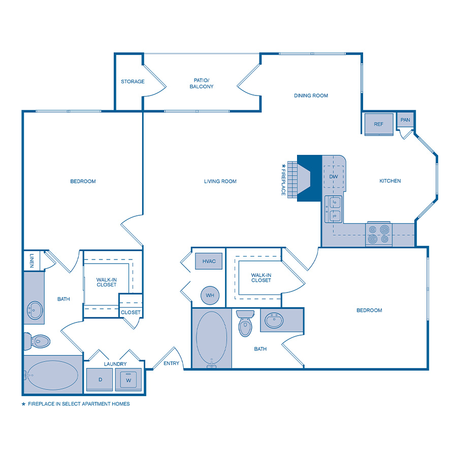 Rendering of the B2 floor plan with 2 bedroom[s] and 2 bathroom[s] at IMT Dayton Station