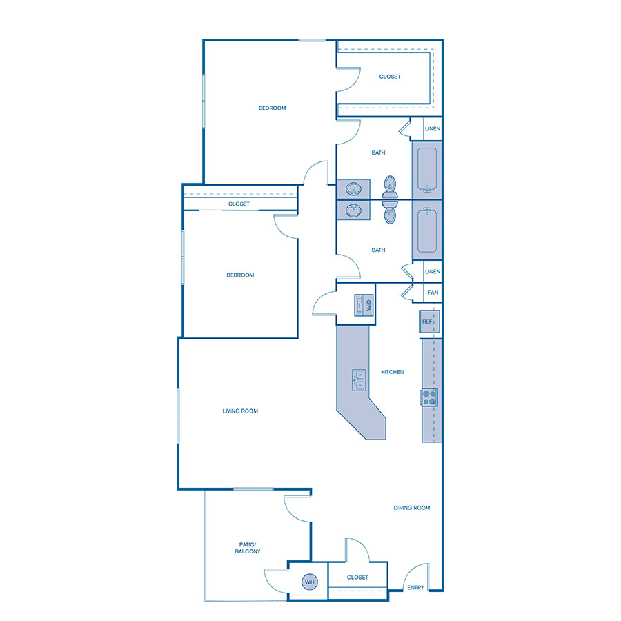 Rendering of the B1 floor plan with 2 bedroom[s] and 2 bathroom[s] at IMT Desert Ridge