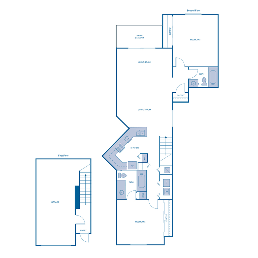 Rendering of the B7 floor plan with 2 bedroom[s] and 2 bathroom[s] at IMT Boynton Beach