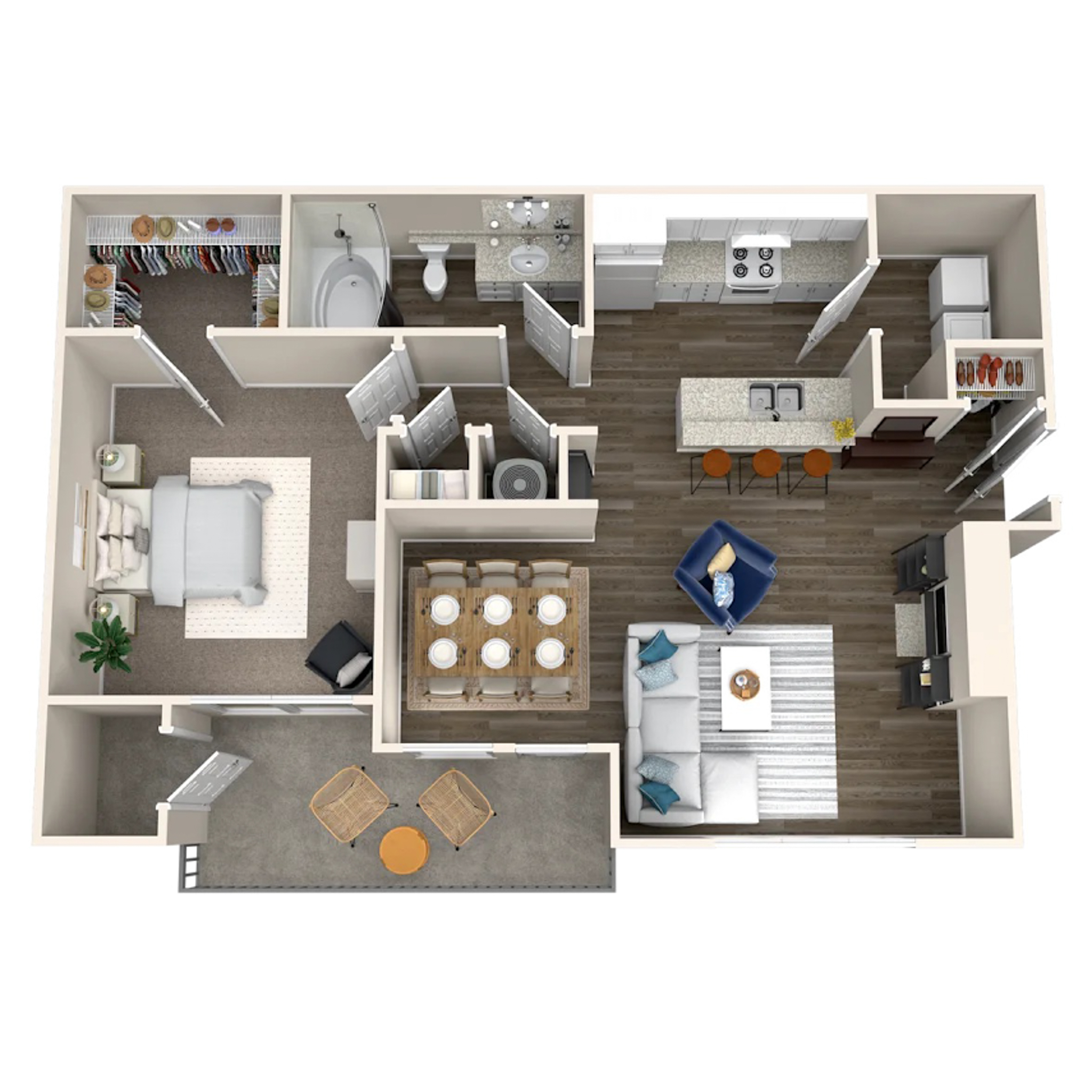 Rendering of the A4 floor plan with 1 bedroom[s] and 1 bathroom[s] at IMT Deerfield