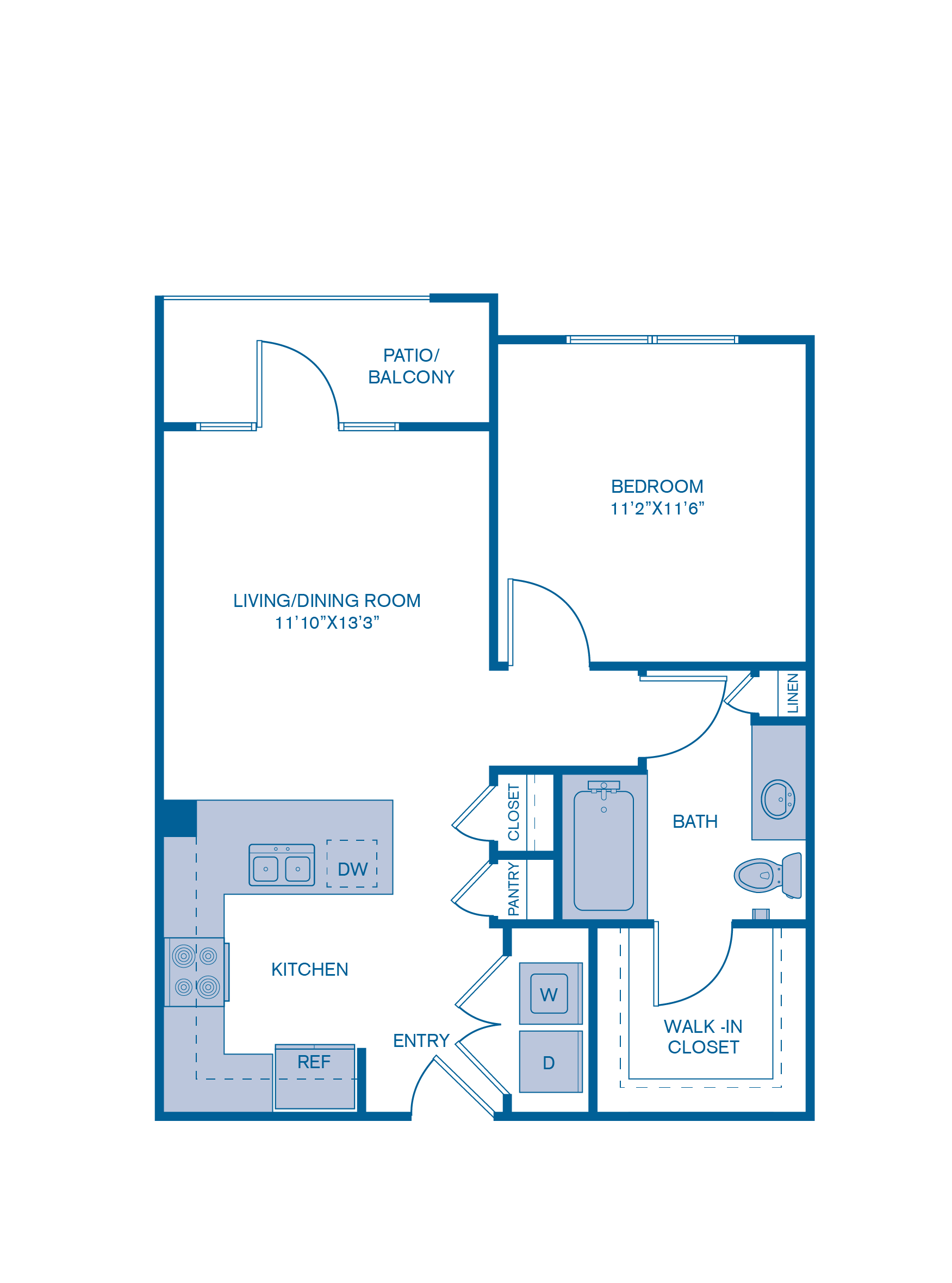 Rendering of the A4 floor plan with 1 bedroom[s] and 1 bathroom[s] at IMT Prestonwood