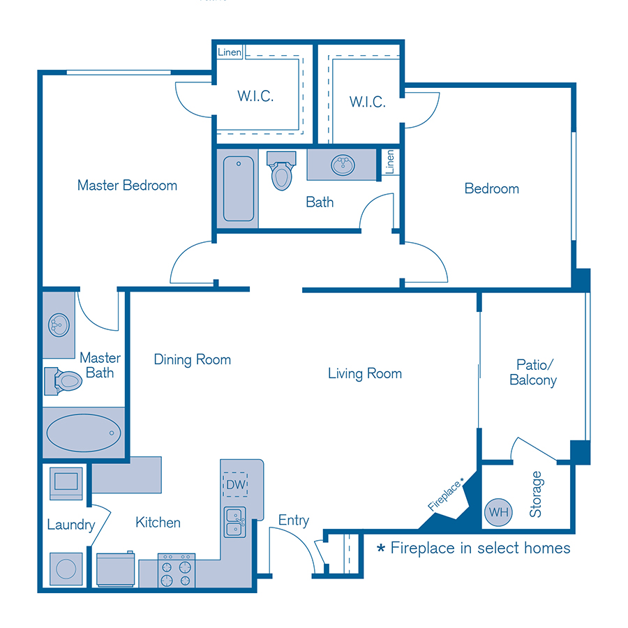 Rendering of the B2 UPGRADE floor plan with 2 bedroom[s] and 2 bathroom[s] at IMT Riverview