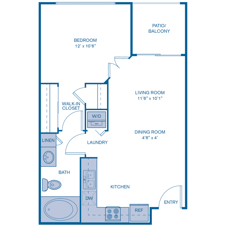 Rendering of the A1 floor plan with 1 bedroom[s] and 1 bathroom[s] at IMT North Scottsdale