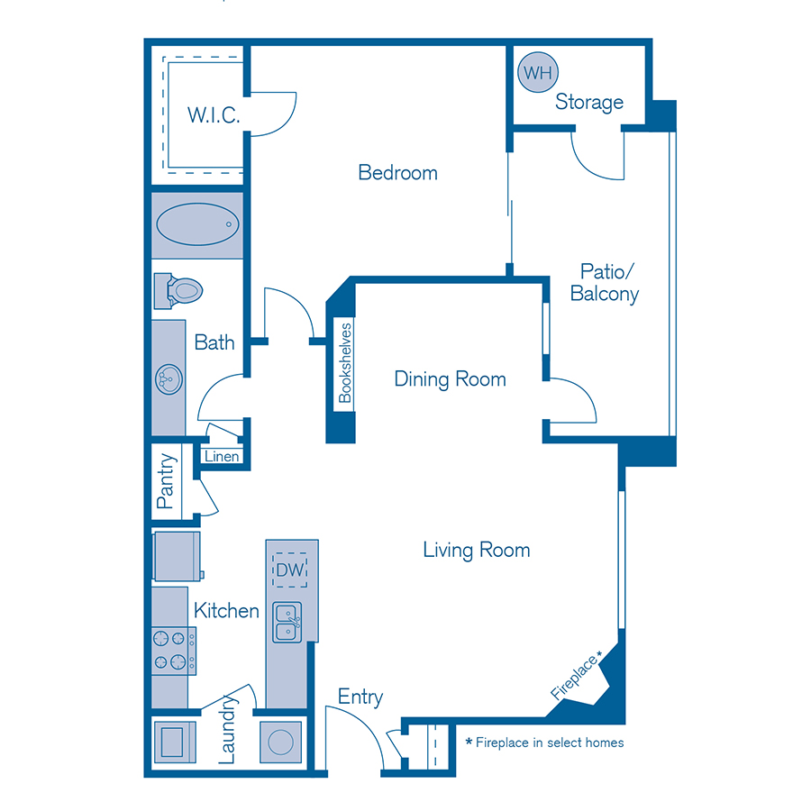 Rendering of the A3 floor plan with 1 bedroom[s] and 1 bathroom[s] at IMT Riverview