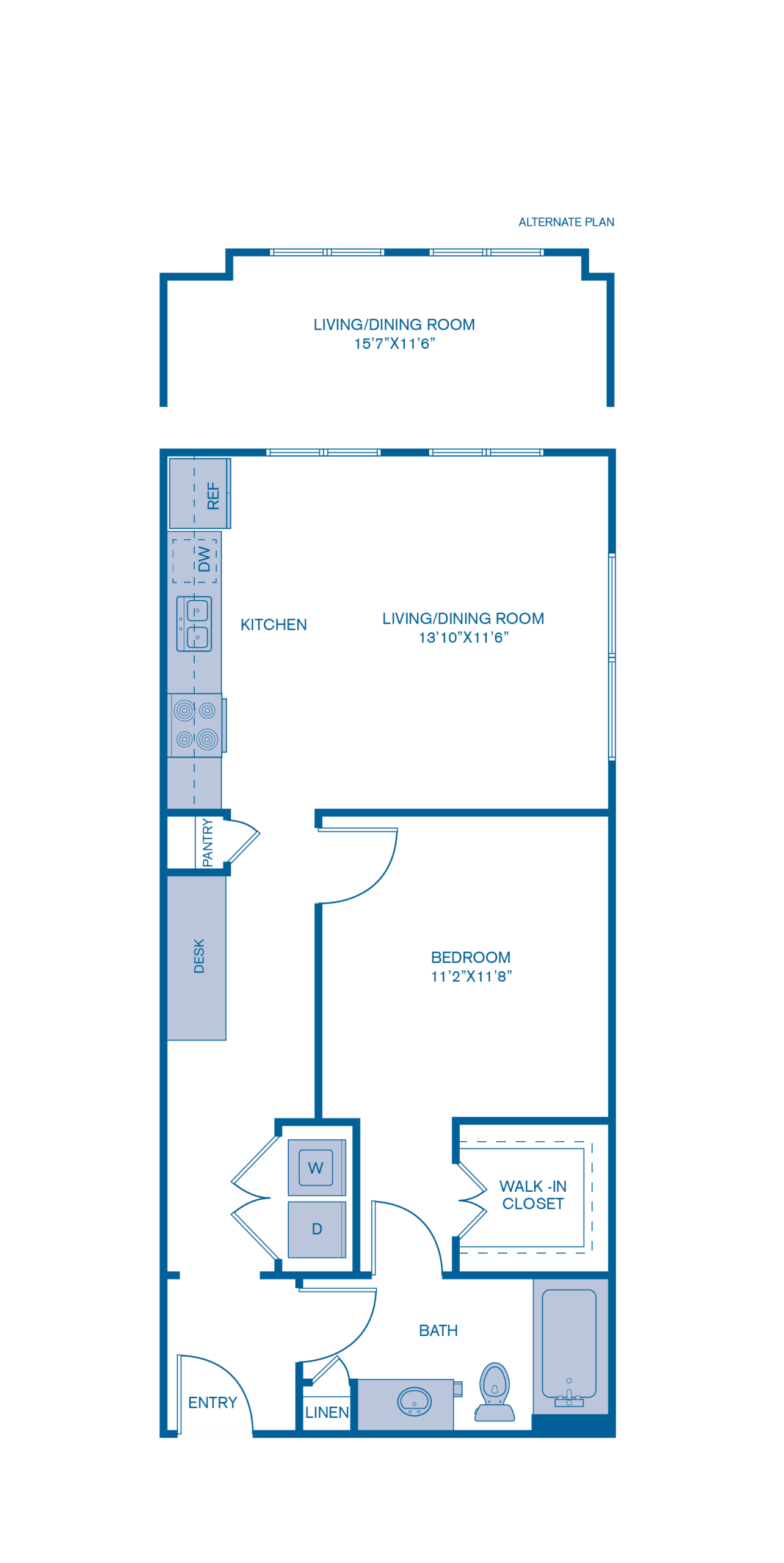 Rendering of the A6 floor plan with 1 bedroom[s] and 1 bathroom[s] at IMT Prestonwood