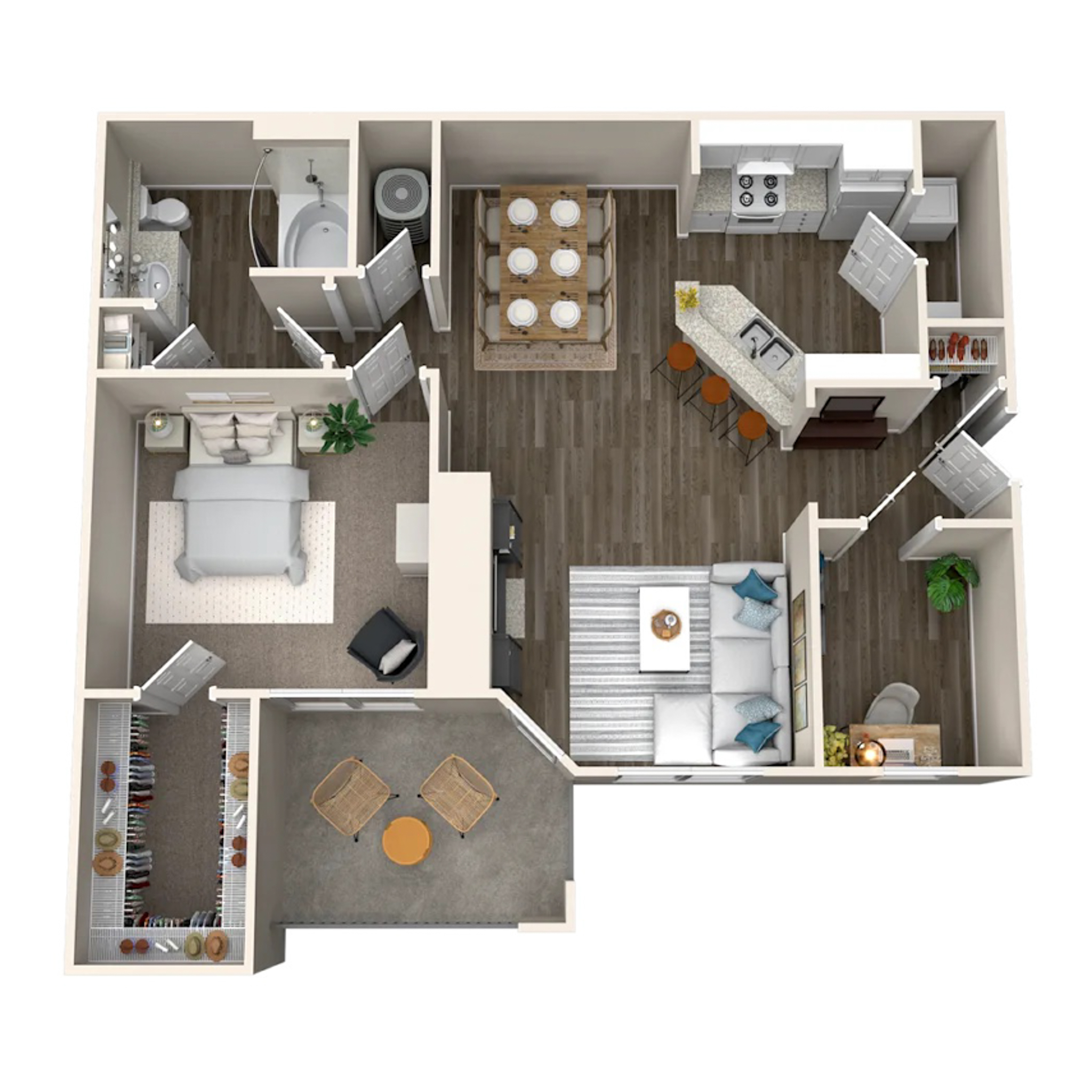 Rendering of the A6 floor plan with 1 bedroom[s] and 1 bathroom[s] at IMT Deerfield