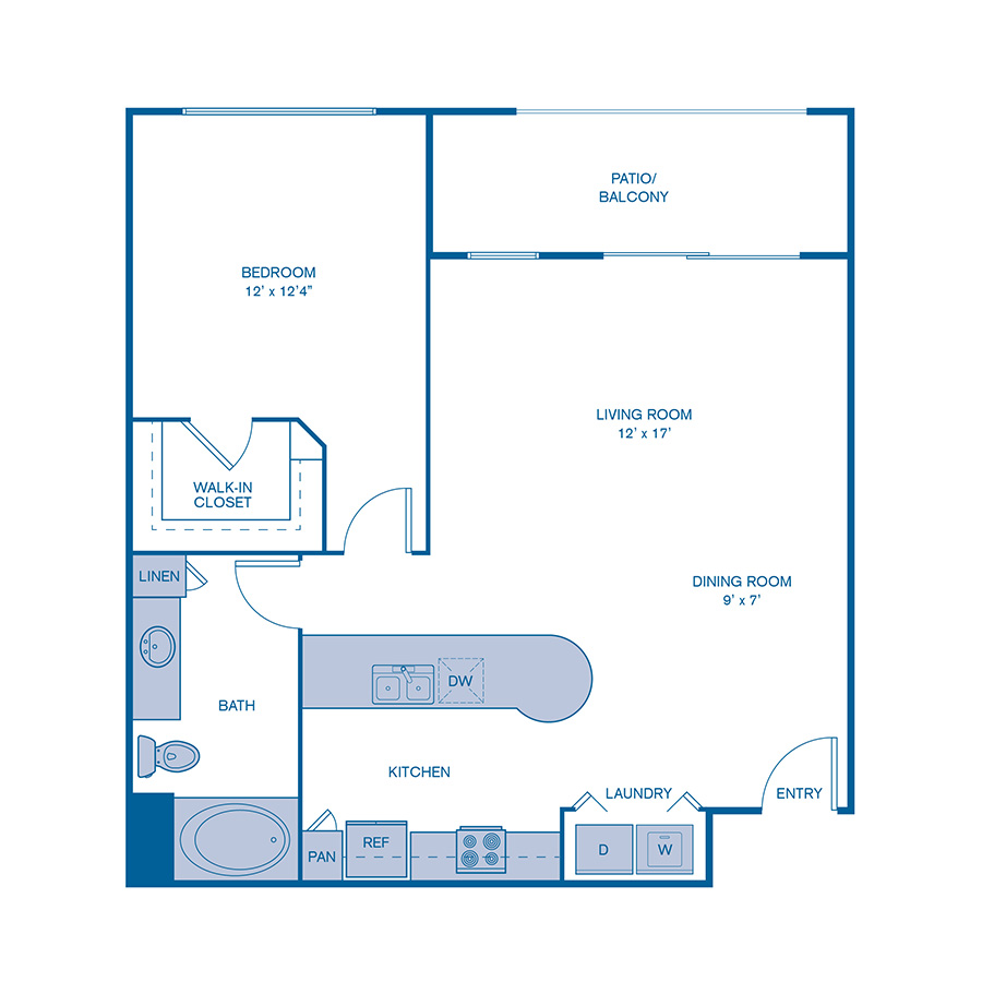 Rendering of the A3 floor plan with 1 bedroom[s] and 1 bathroom[s] at IMT North Scottsdale