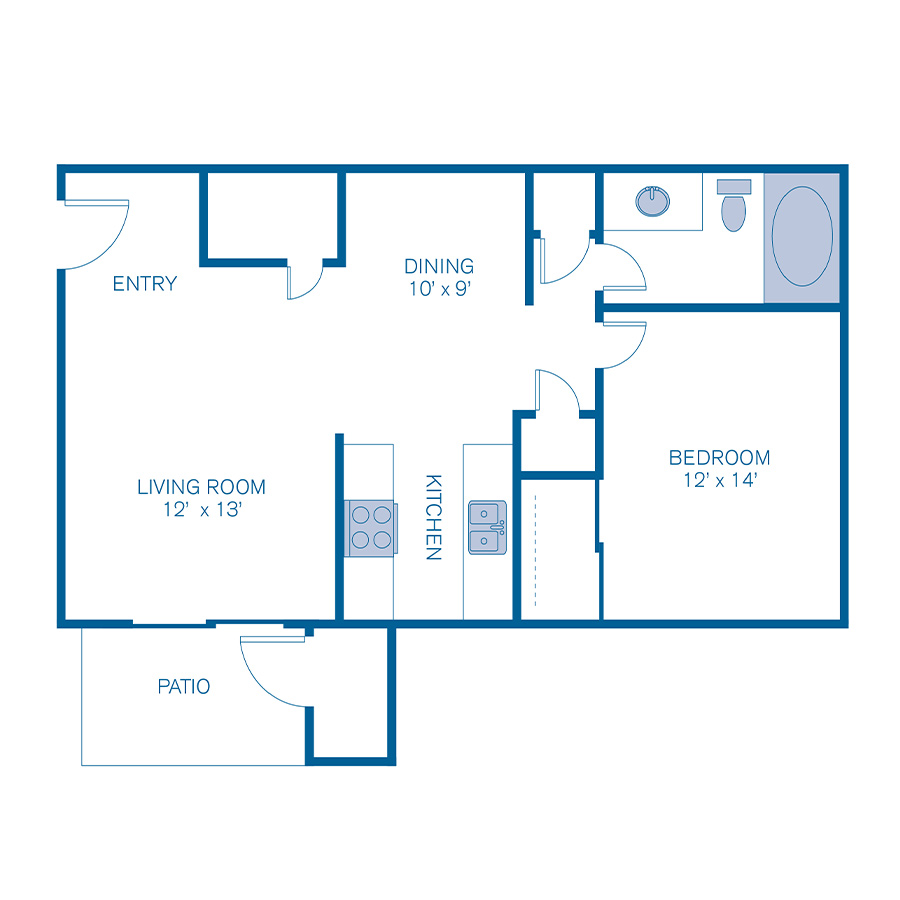 Rendering of the 1A UPGRADE floor plan with 1 bedroom[s] and 1 bathroom[s] at IMT Desert Palm Village