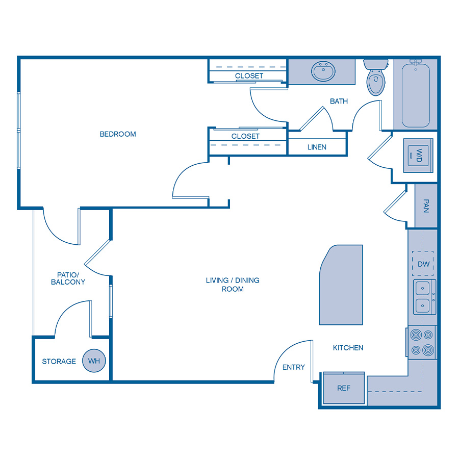 Rendering of the A9 Premium floor plan with 1 bedroom[s] and 1 bathroom[s] at IMT Dayton Station