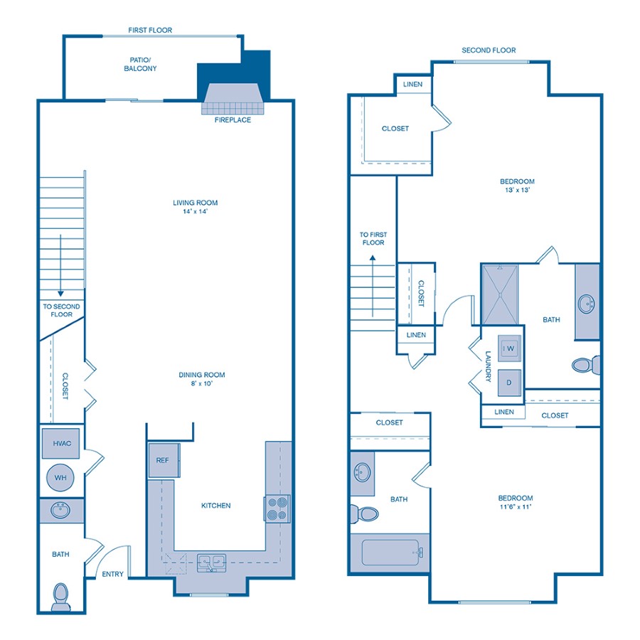 Rendering of the B4 TOWNHOME floor plan with 2 bedroom[s] and 2.5 bathroom[s] at Summerset Village