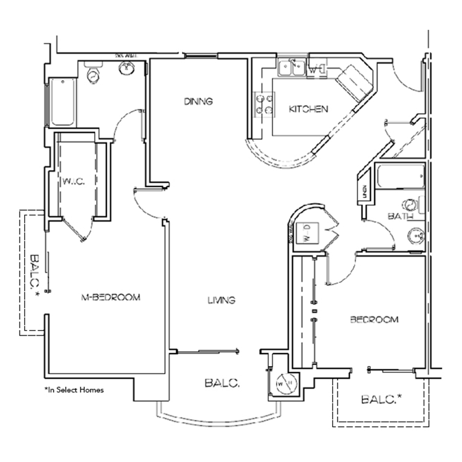 Rendering of the B1 floor plan with 2 bedroom[s] and 2 bathroom[s] at IMT Belasera at Fulton