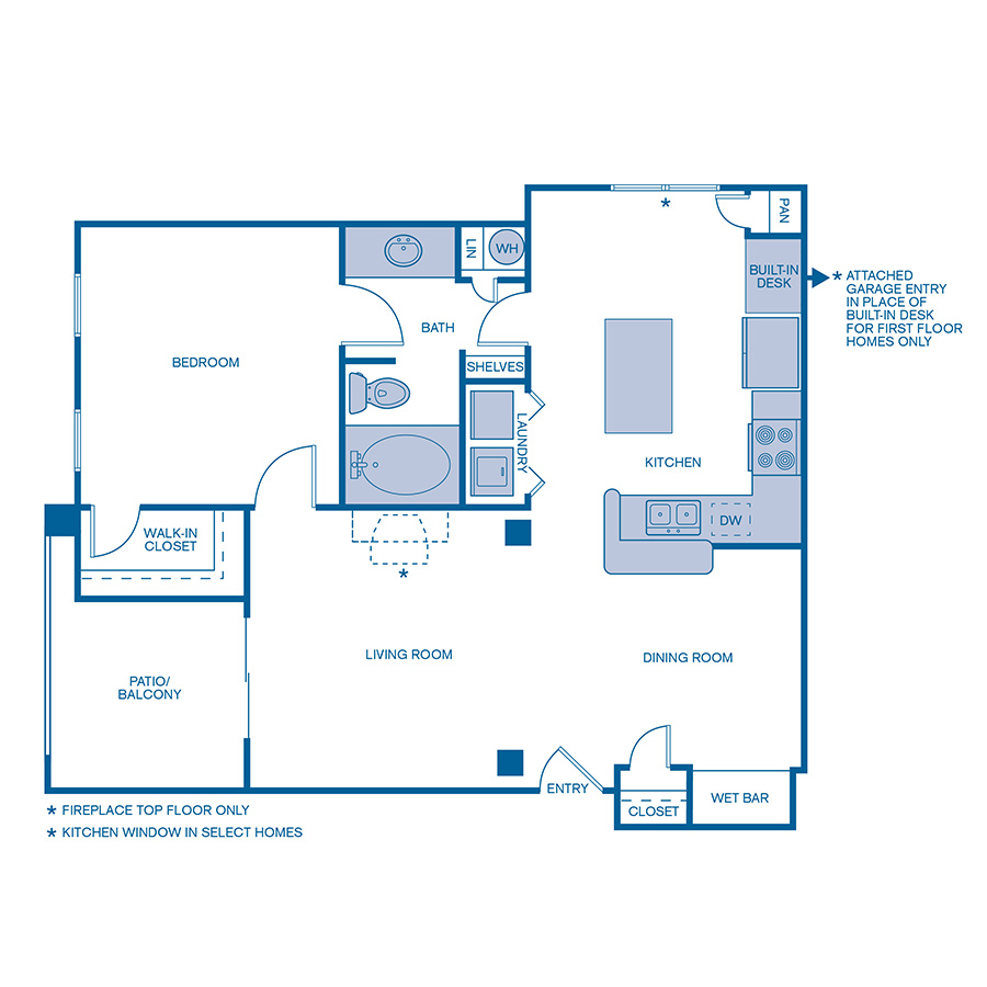 Rendering of the A2E floor plan with 1 bedroom[s] and 1 bathroom[s] at IMT Cool Springs