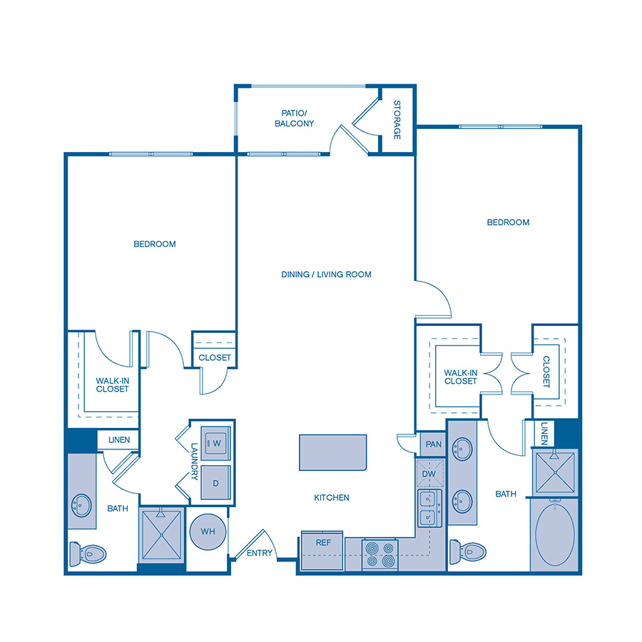 Rendering of the B3 floor plan with 2 bedroom[s] and 2 bathroom[s] at IMT Buckhead on 26th