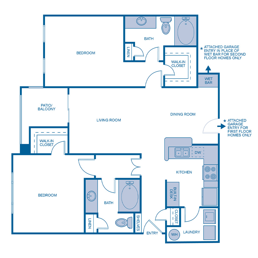 Rendering of the B1E Upgrade floor plan with 2 bedroom[s] and 2 bathroom[s] at IMT Cool Springs