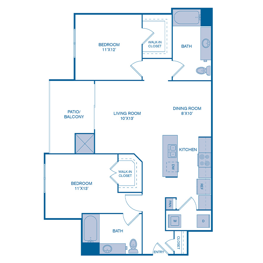 Rendering of the B1 Upgrade floor plan with 2 bedroom[s] and 2 bathroom[s] at IMT Cornerstar Ranch