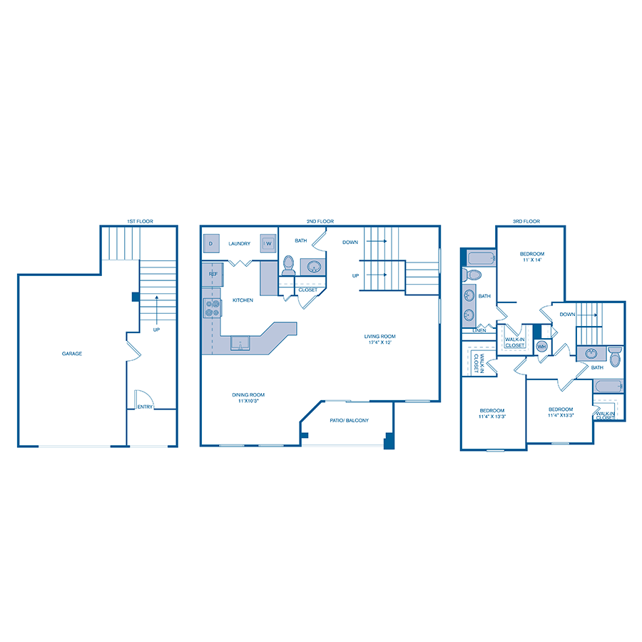 Rendering of the C1 TH UPGRADE floor plan with 3 bedroom[s] and 2.5 bathroom[s] at IMT Gulfstream