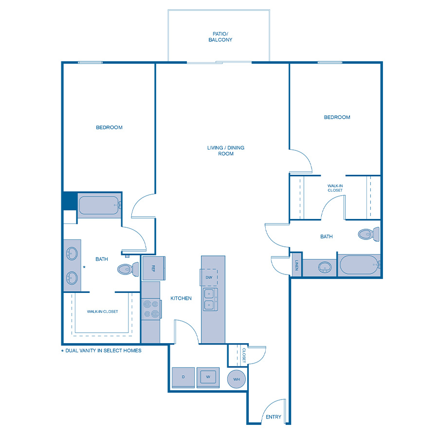 Rendering of the B8LOFT floor plan with 2 bedroom[s] and 2 bathroom[s] at IMT Franklin Gateway