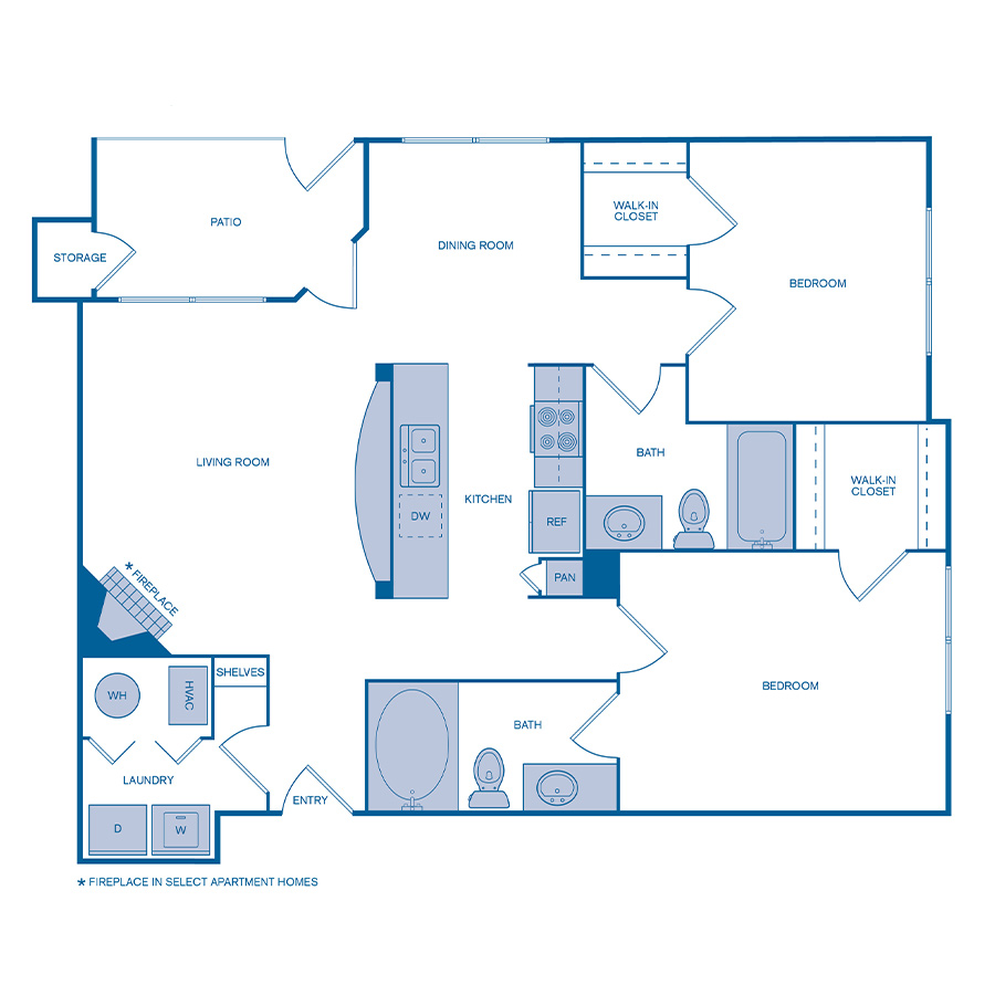 Rendering of the B1 Upgrade floor plan with 2 bedroom[s] and 2 bathroom[s] at IMT Dayton Station