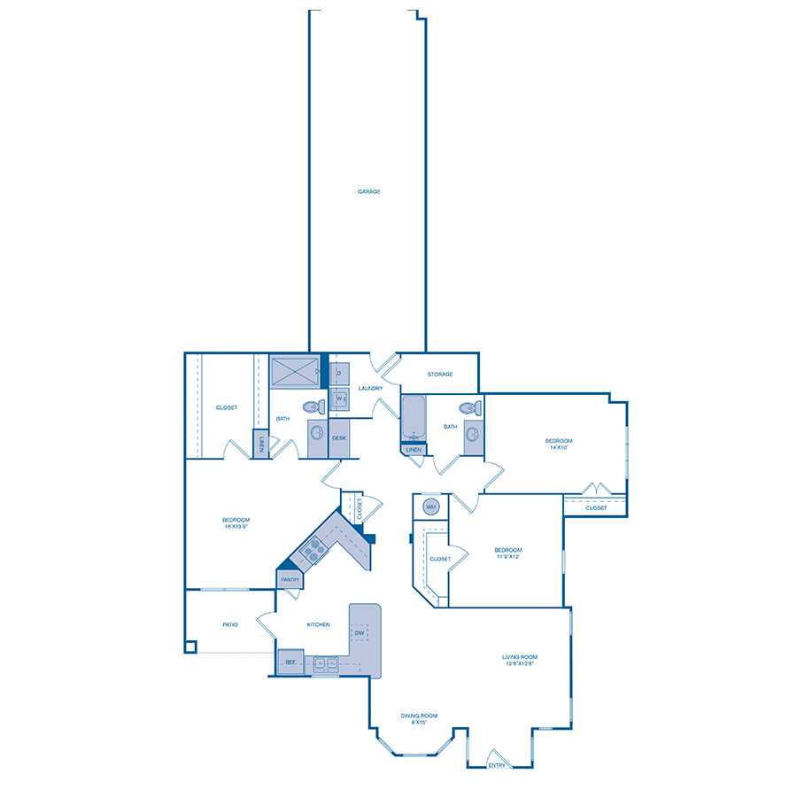 Rendering of the C1 floor plan with 3 bedroom[s] and 2 bathroom[s] at IMT Cinco Ranch